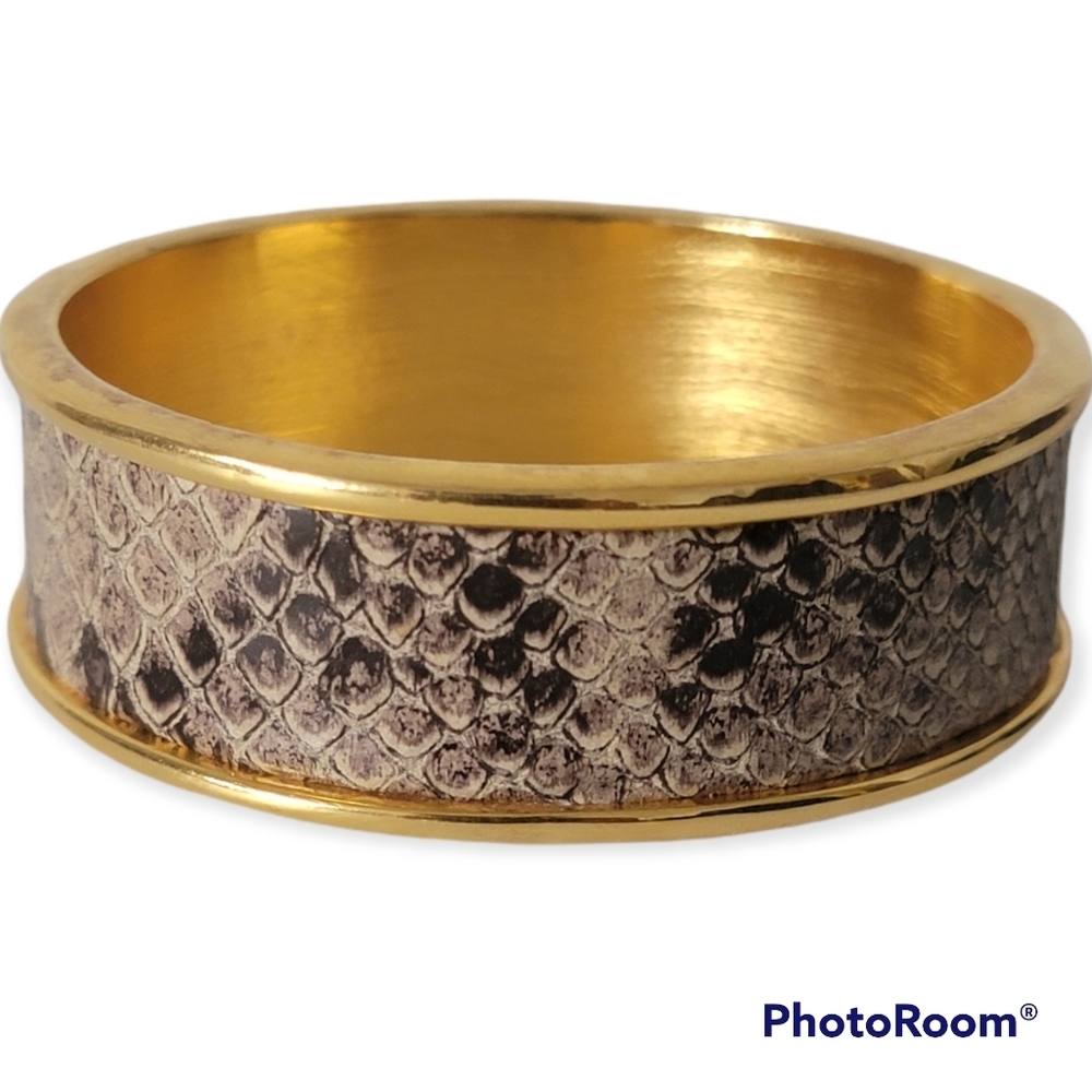 St John Gold Tone 9 Inch Snake Skin Wide Bangle